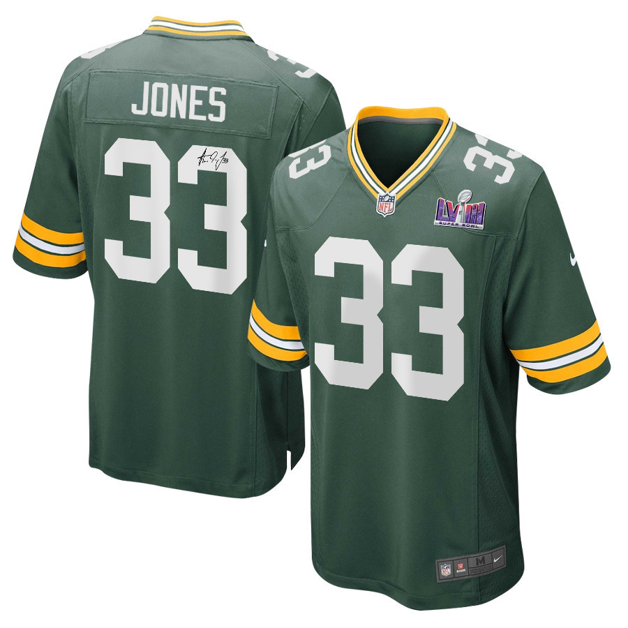Aaron Jones 33 Signed Green Bay Packers Super Bowl LVIII Game Men Jersey - Green