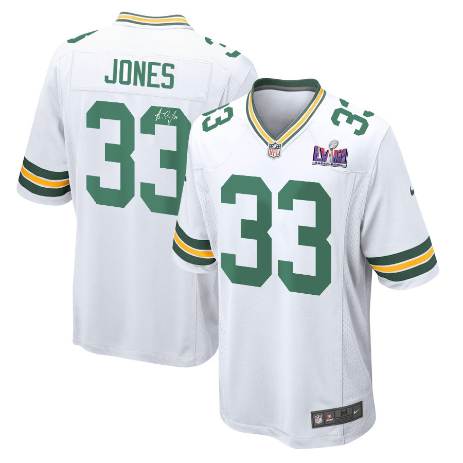 Aaron Jones 33 Signed Green Bay Packers Super Bowl LVIII Game Men Jersey - White