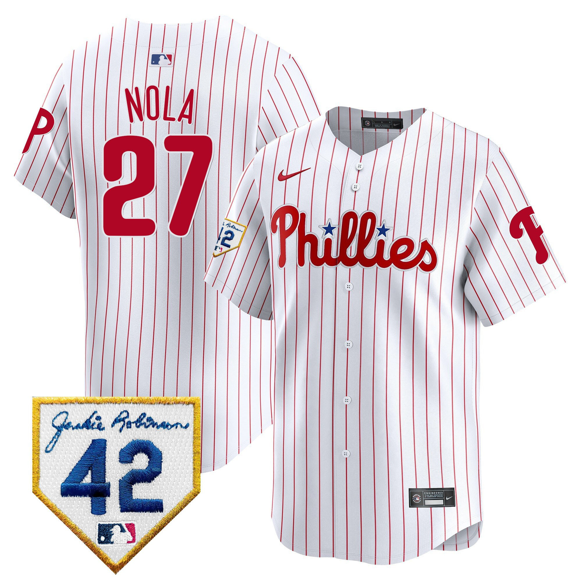 Aaron Nola 27 Philadelphia Phillies 2024 Jackie Robinson Patch Men Jersey - White