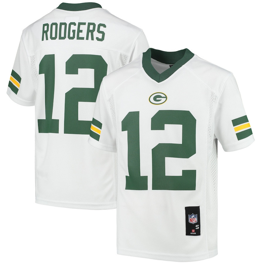 Aaron Rodgers 12 Green Bay Packers YOUTH Jersey - White