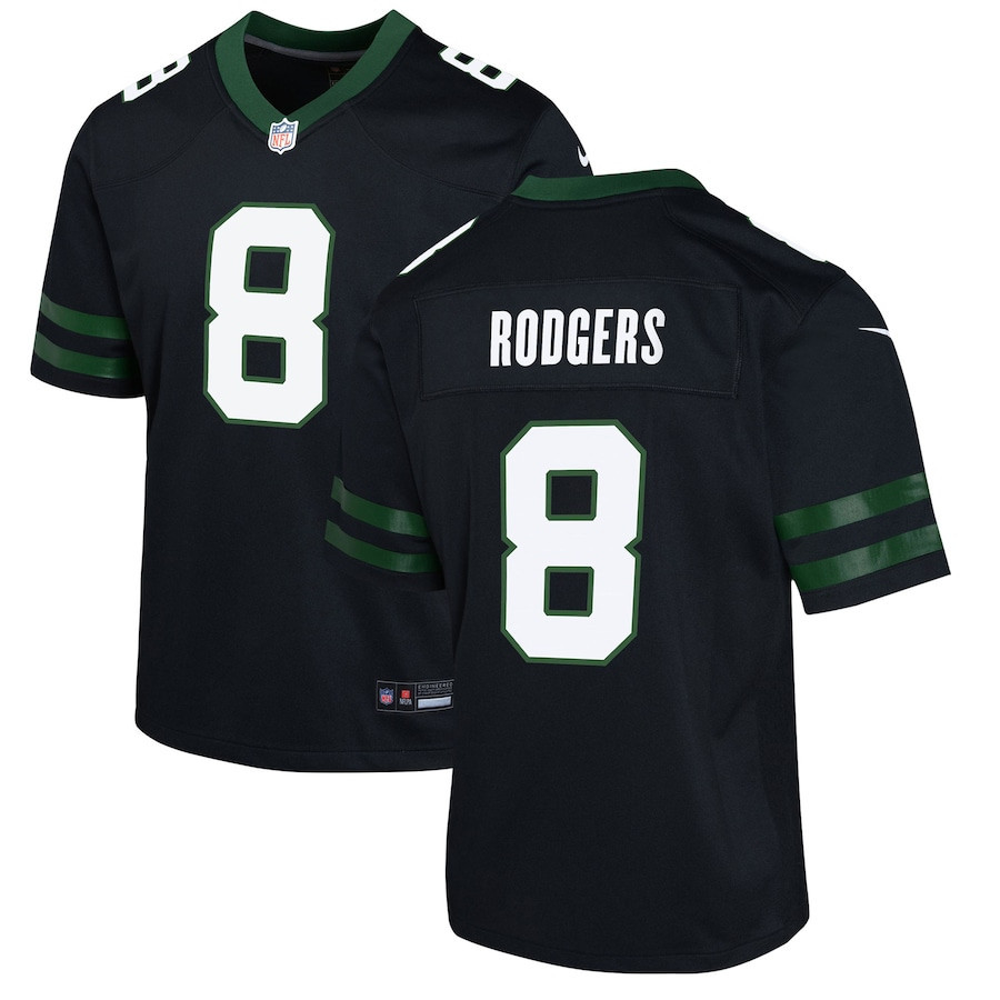 Aaron Rodgers 8 New York Jets Alternate Game YOUTH Jersey - Legacy Black