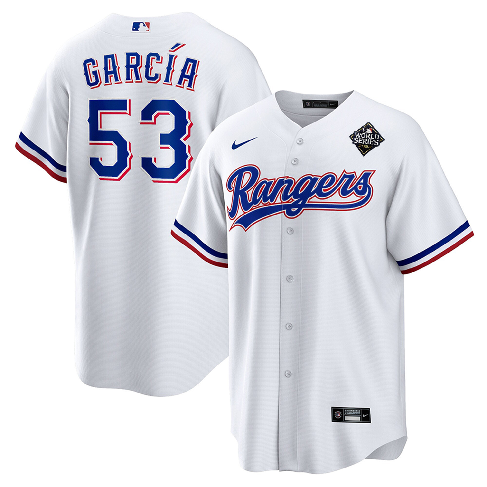 Adolis García 53 Texas Rangers 2023 World Series Stitched Baseball Jersey - White