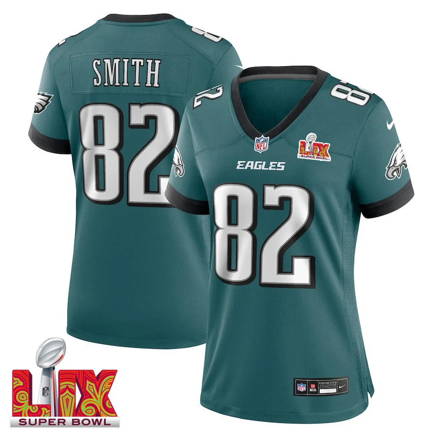 Ainias Smith #82 Philadelphia Eagles Super Bowl LIX Women's Jersey - Midnight Green