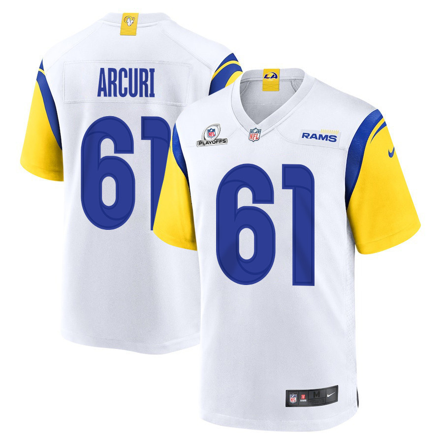 AJ Arcuri 61 Los Angeles Rams 2023 Playoffs Patch Game Men Jersey - White