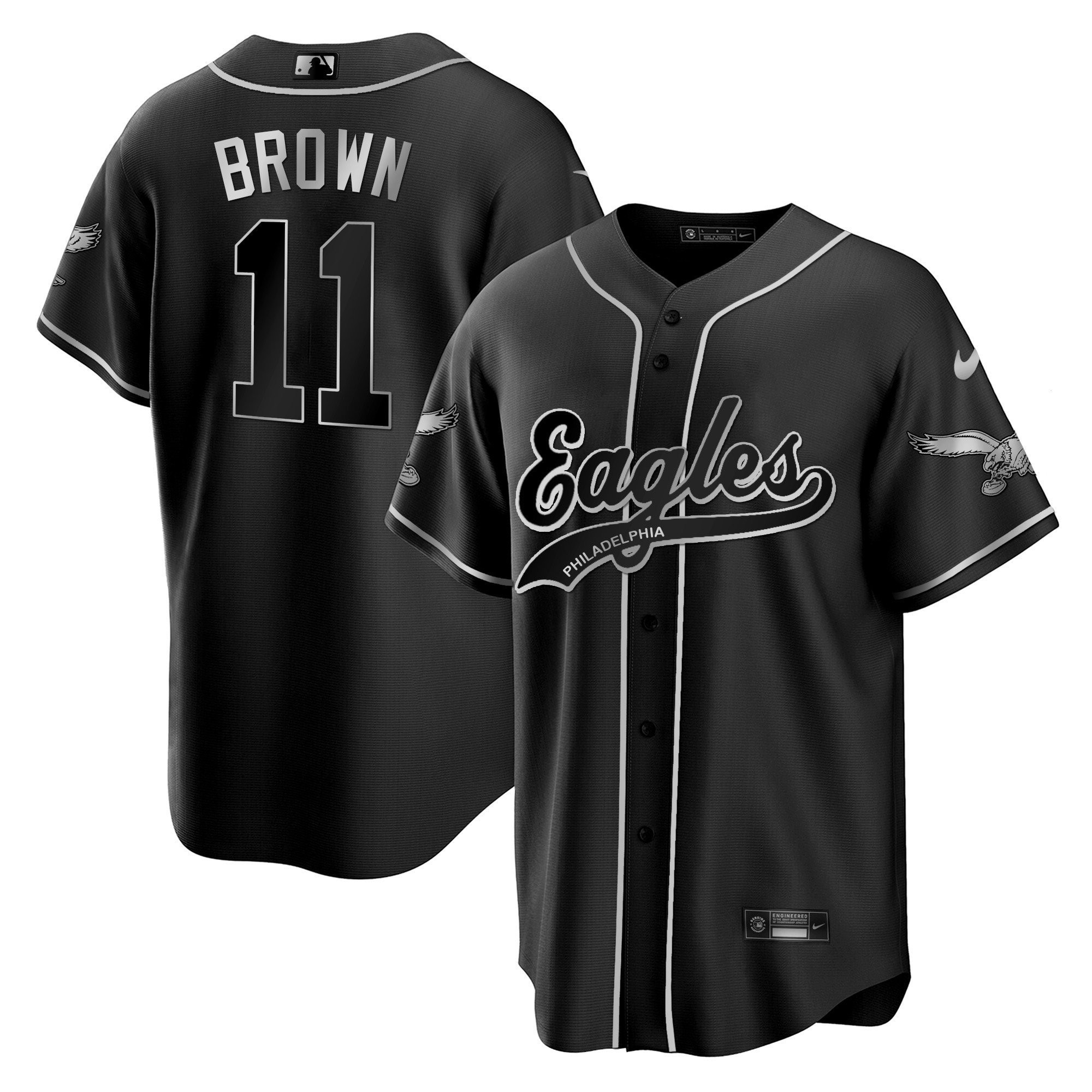 A.J. Brown 11 Philadelphia Eagles Baseball Men Jersey - Black Silver