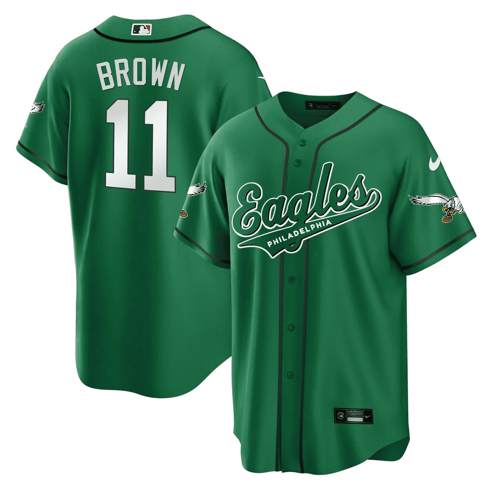 A.J. Brown 11 Philadelphia Eagles Baseball Men Jersey - Kelly Green