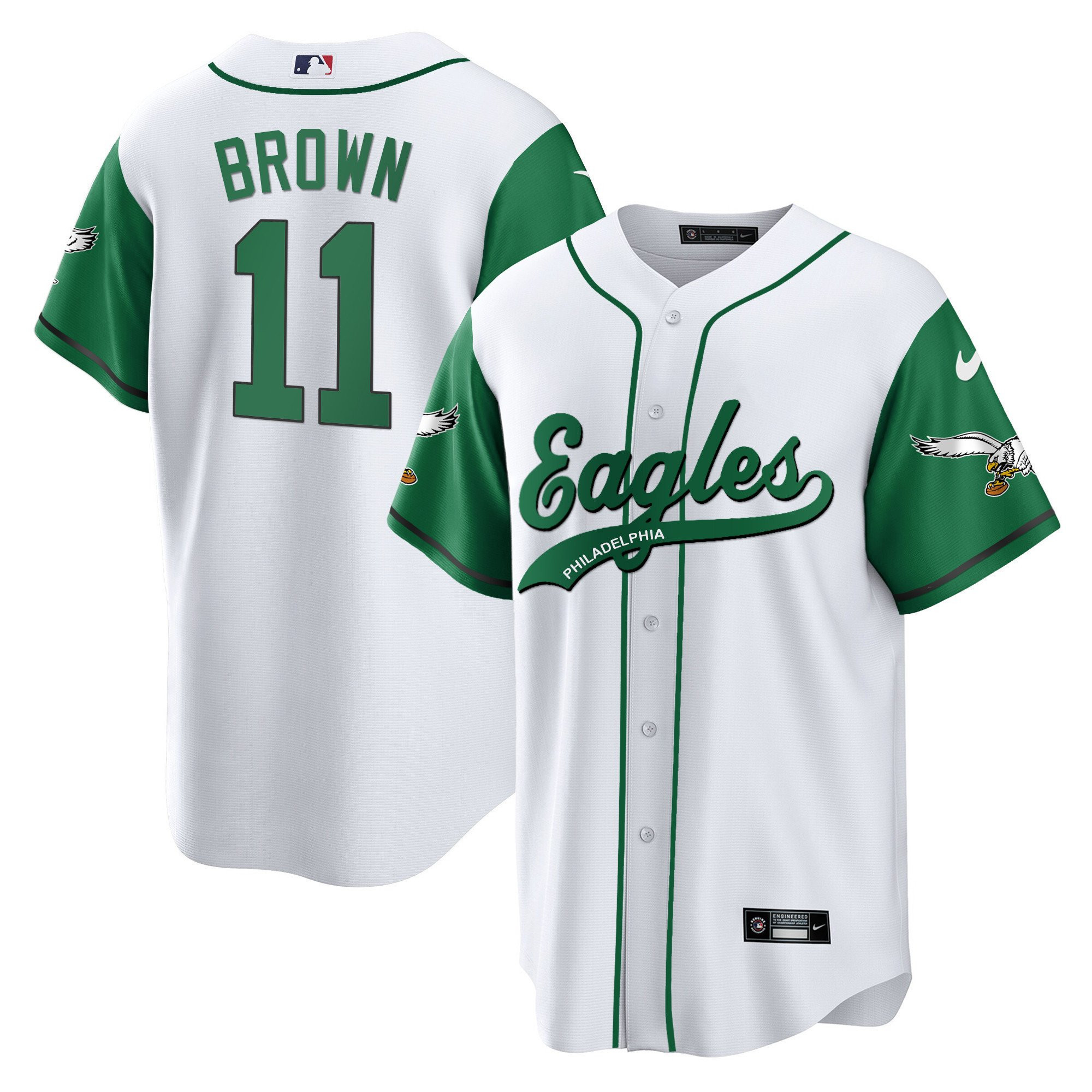 A.J. Brown 11 Philadelphia Eagles Baseball Men Jersey - Kelly Sleevers