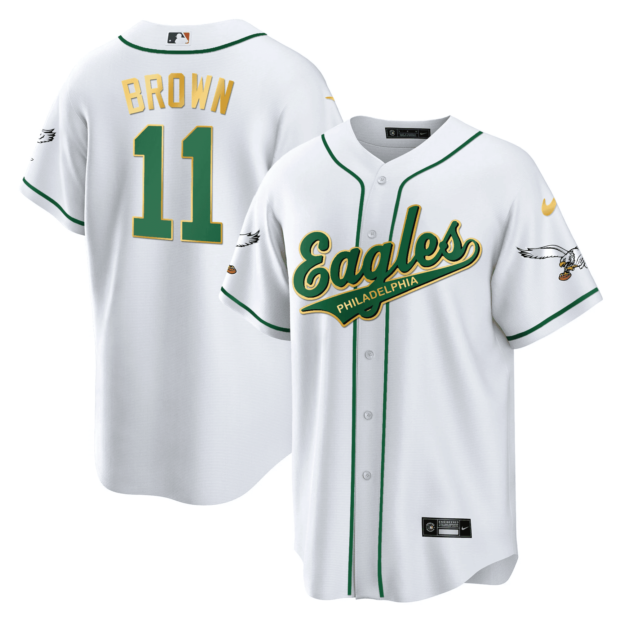 A.J. Brown 11 Philadelphia Eagles Baseball Men Jersey - White Gold Trim