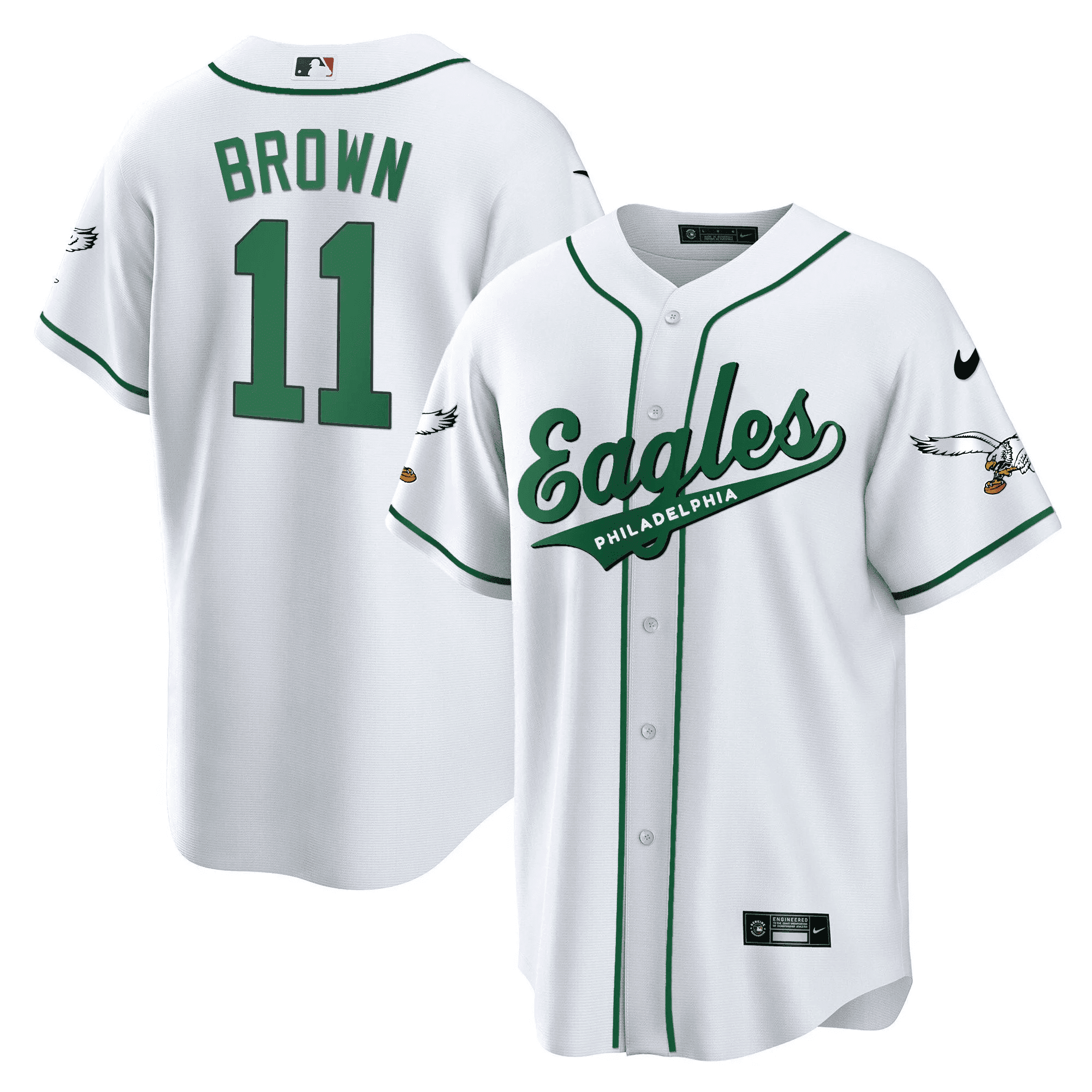 A.J. Brown 11 Philadelphia Eagles Baseball Men Jersey - White