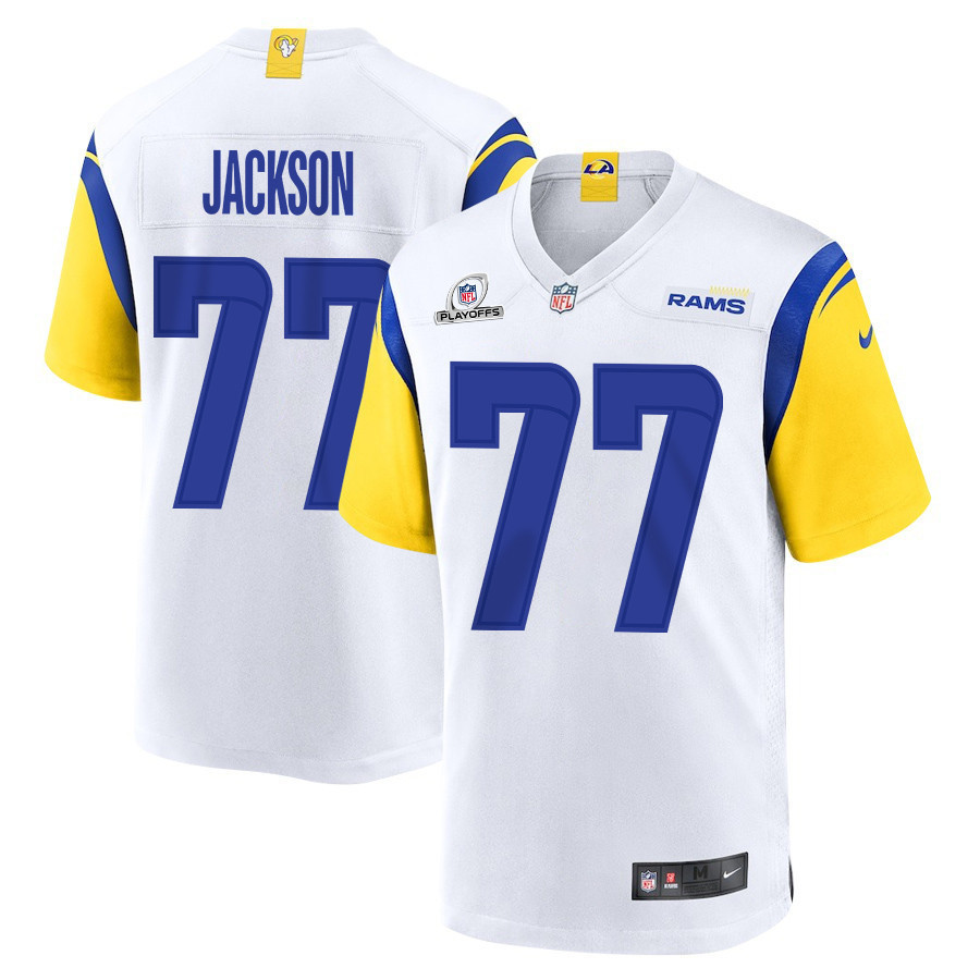 Alaric Jackson 77 Los Angeles Rams 2023 Playoffs Patch Game Men Jersey - White