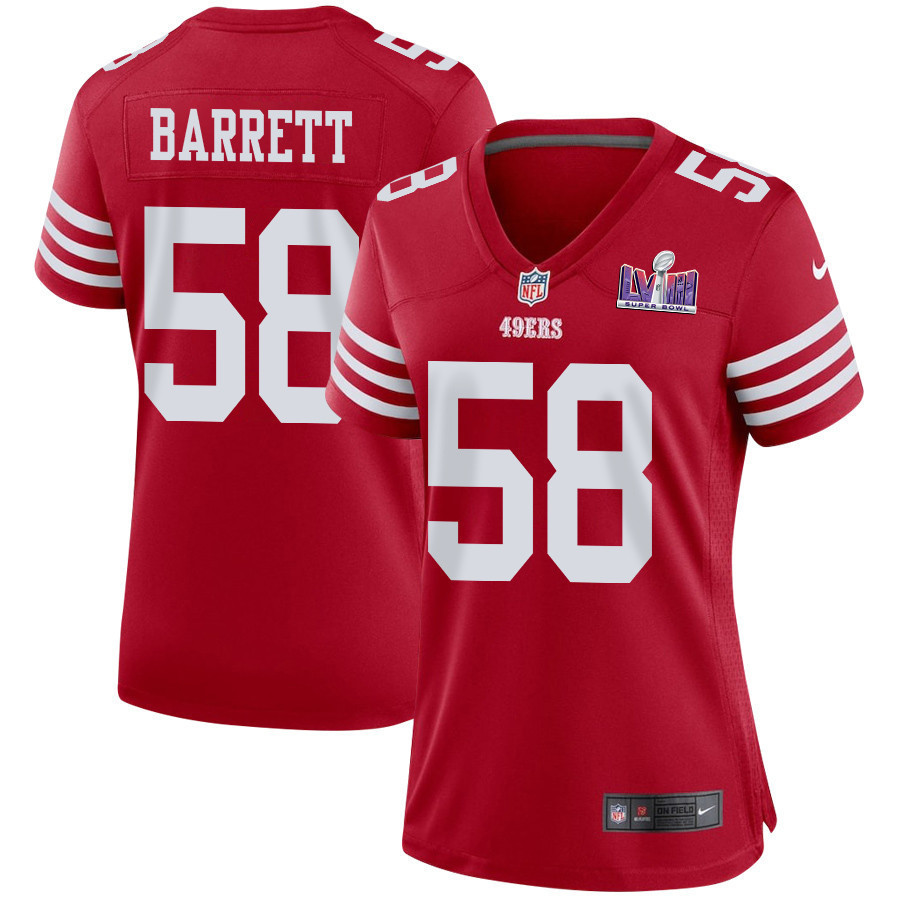 Alex Barrett 58 San Francisco 49ers Super Bowl LVIII Patch Game Women Jersey - Scarlet