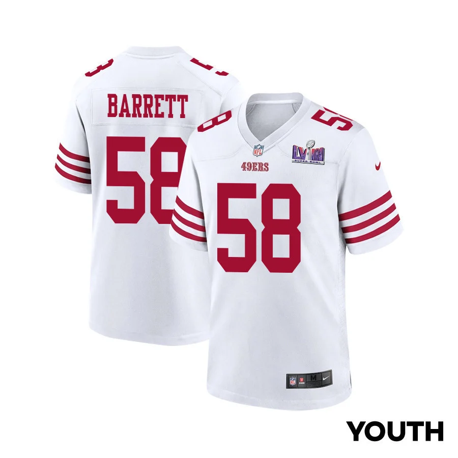 Alex Barrett 58 San Francisco 49ers Super Bowl LVIII Patch Game YOUTH Jersey - White