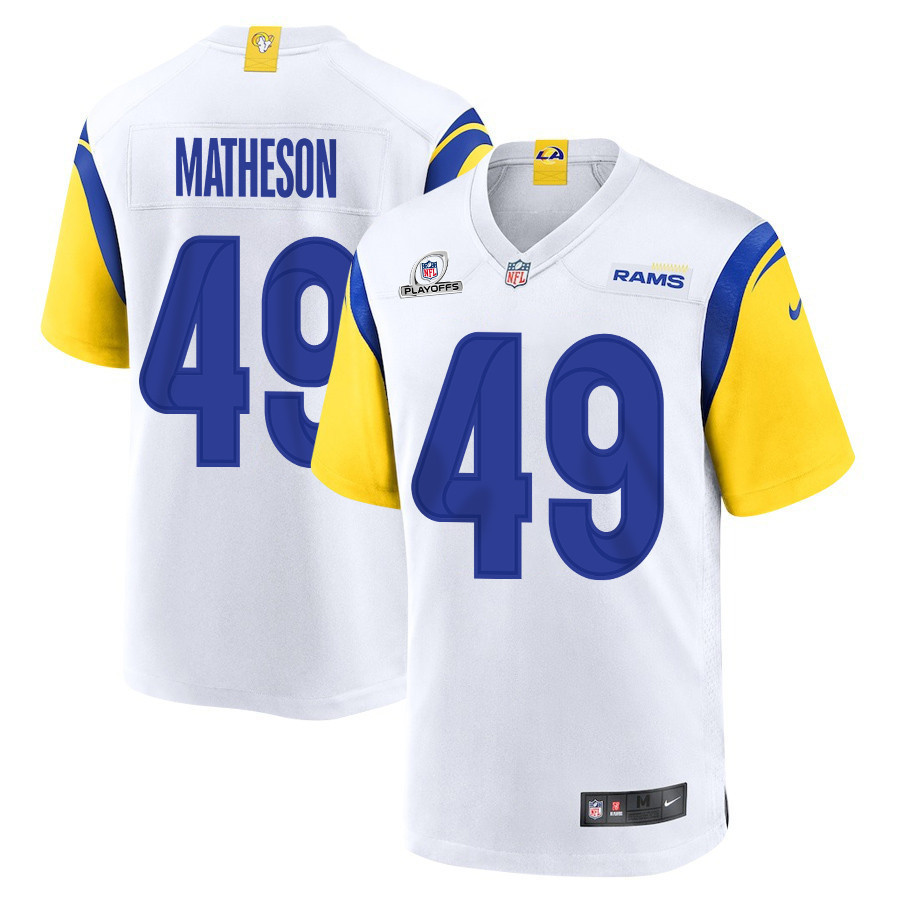 Alex Matheson 49 Los Angeles Rams 2023 Playoffs Patch Game Men Jersey - White