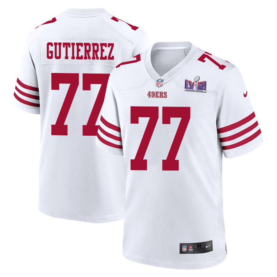 Alfredo Gutierrez 77 San Francisco 49ers Super Bowl LVIII Patch Game Men Jersey - White