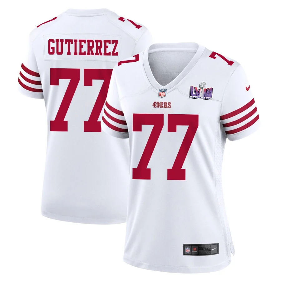 Alfredo Gutierrez 77 San Francisco 49ers Super Bowl LVIII Patch Game Women Jersey - White