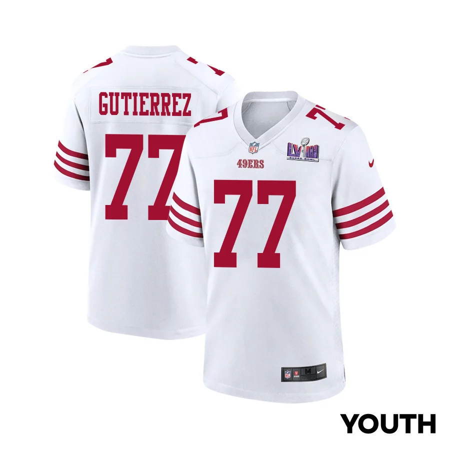 Alfredo Gutierrez 77 San Francisco 49ers Super Bowl LVIII Patch Game YOUTH Jersey - White