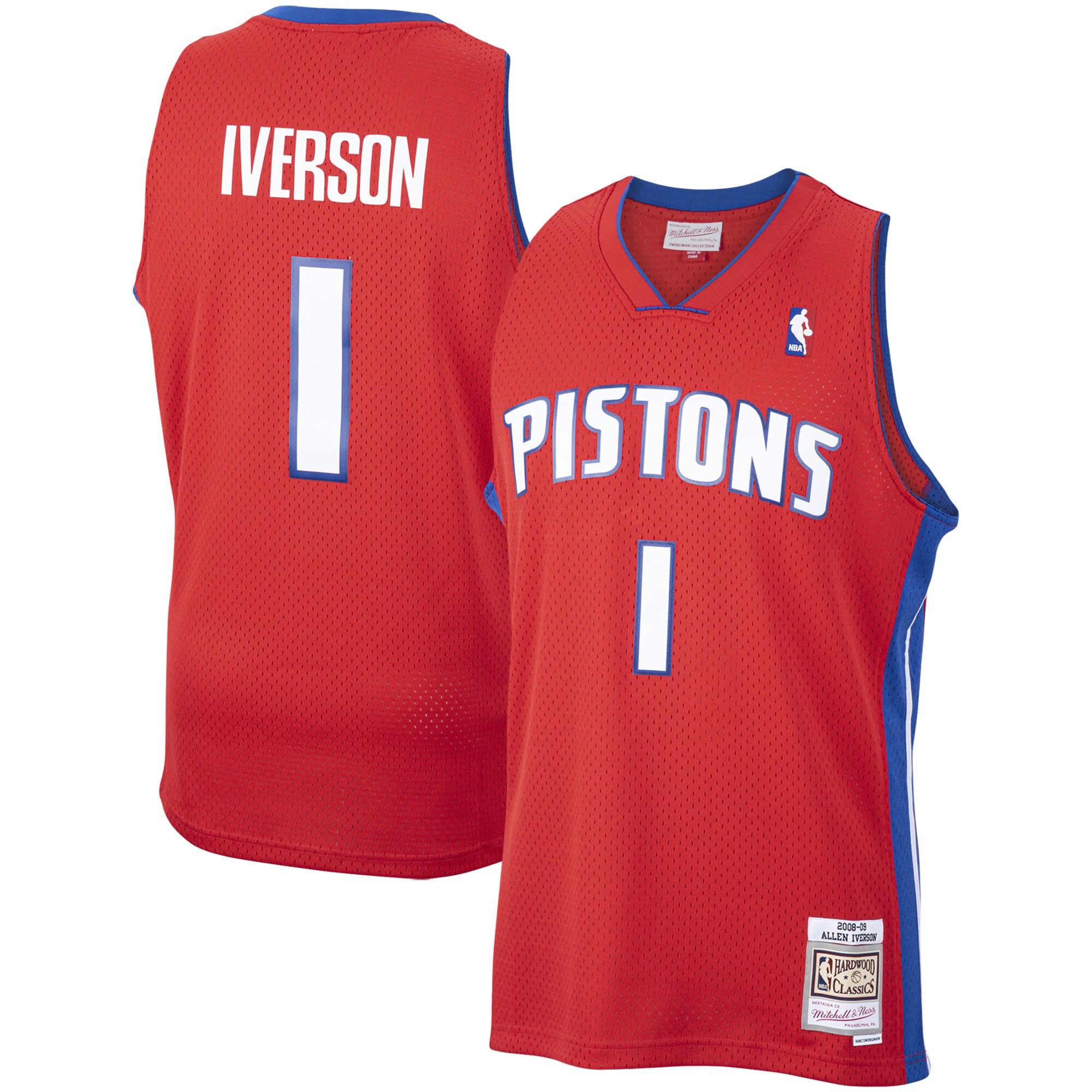 Allen Iverson Detroit Pistons Mitchell & Ness 2008\/09 Hardwood Classics Swingman Jersey - Red