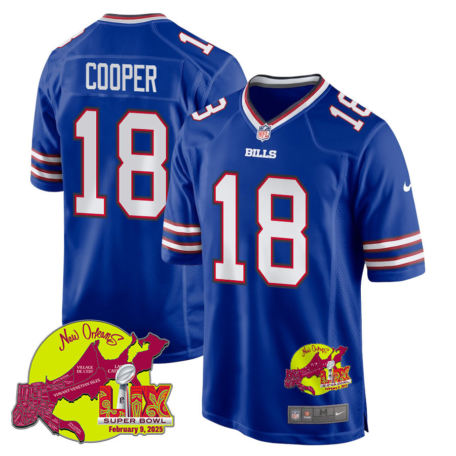 Amari Cooper 18 Buffalo Bills Super Bowl LIX New Orleans Patch Game Men Jersey - Royal