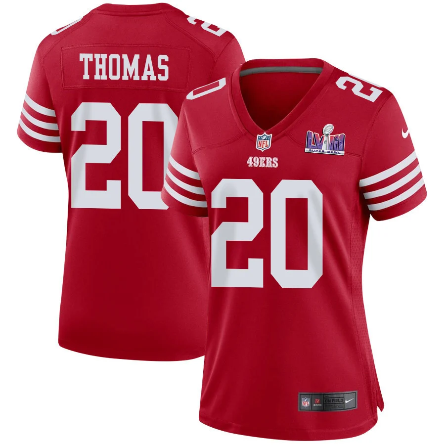 Ambry Thomas 20 San Francisco 49ers Super Bowl LVIII Patch Game Women Jersey - Scarlet