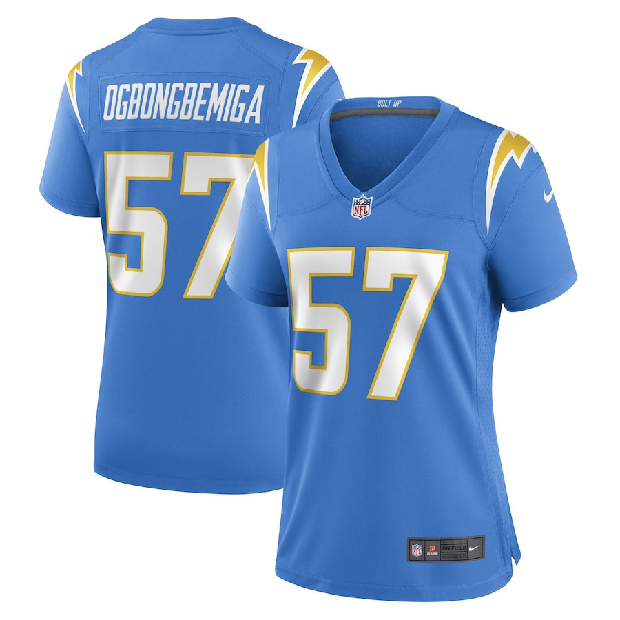Amen Ogbongbemiga 57 Los Angeles Chargers Women Game Jersey - Powder Blue