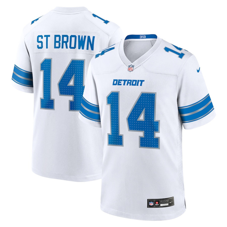 Amon-Ra St. Brown 14 Detroit Lions Game Jersey - White, Men