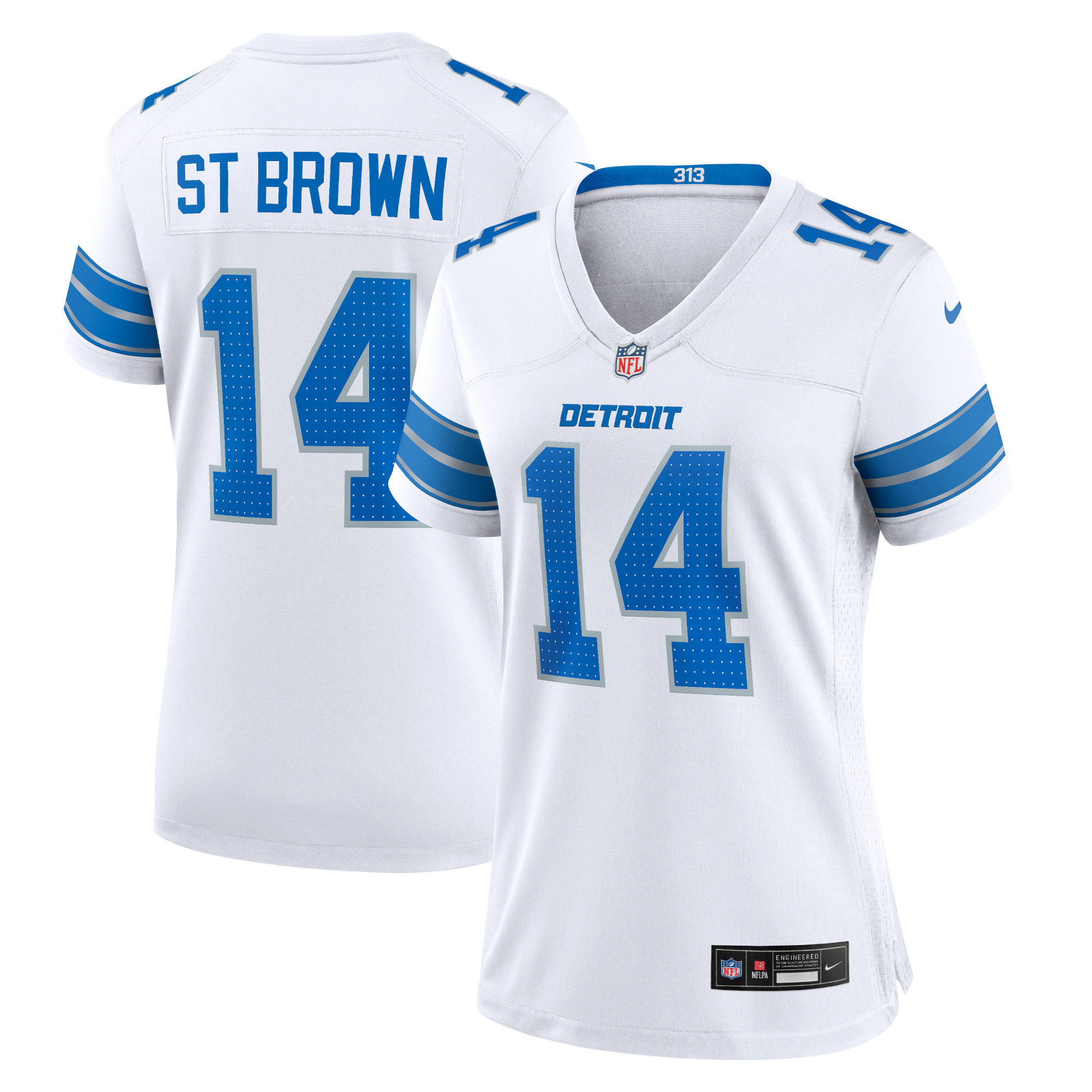 Amon-Ra St. Brown 14 Detroit Lions Women's White Game Jersey - White