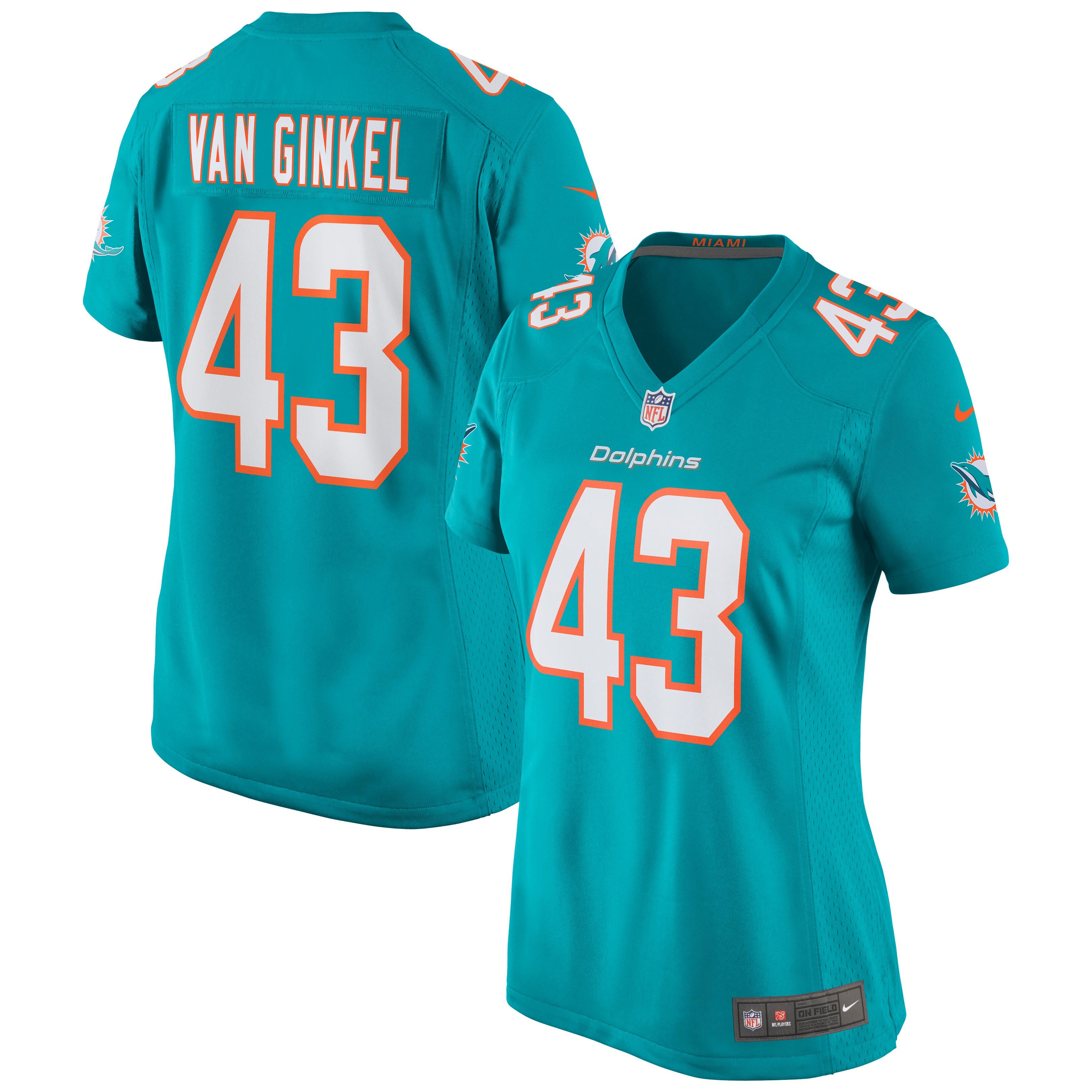 Andrew Van Ginkel Miami Dolphins Women's Game Jersey - Aqua