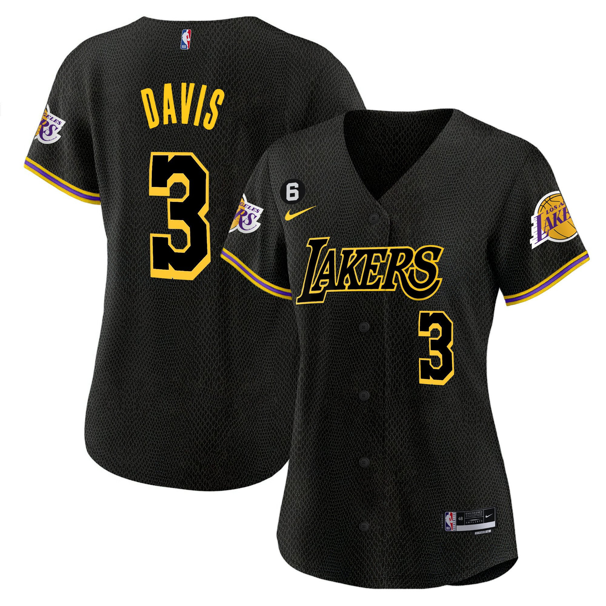 Anthony Davis 3 Los Angeles Lakers Baseball Jersey - Black Mamba
