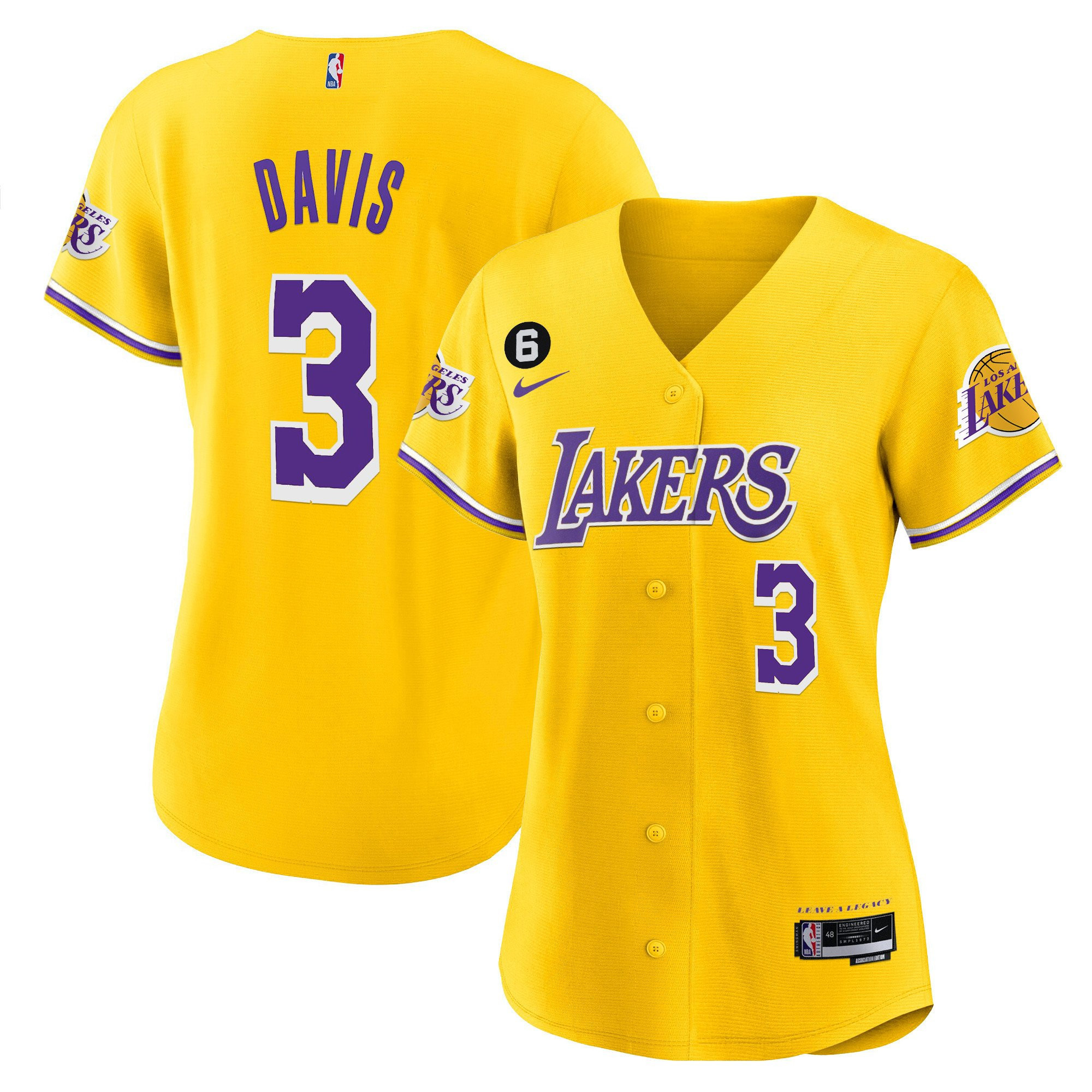 Anthony Davis 3 Los Angeles Lakers Baseball Jersey - Gold
