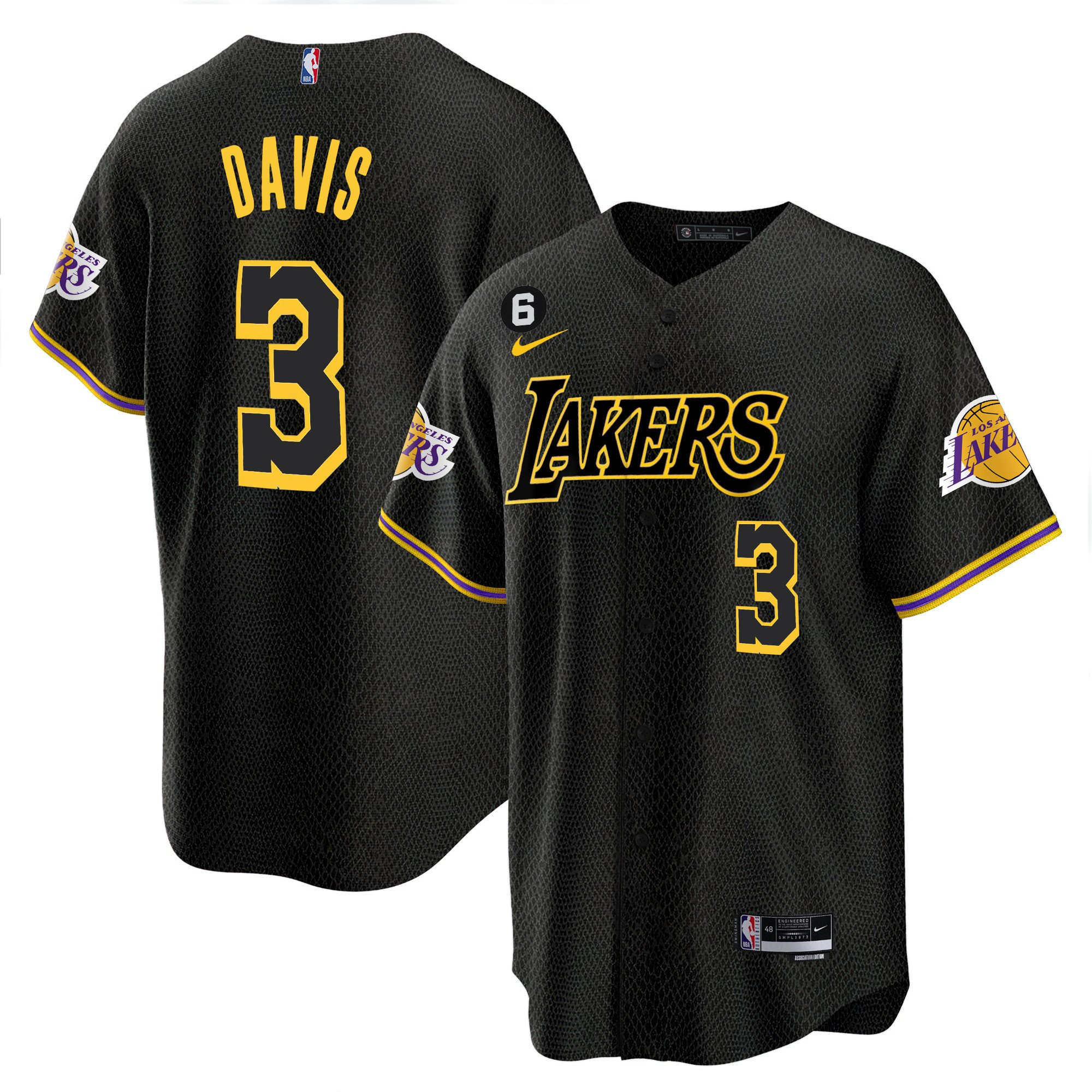 Anthony Davis 3 Los Angeles Lakers Baseball Men Jersey - Black Mamba