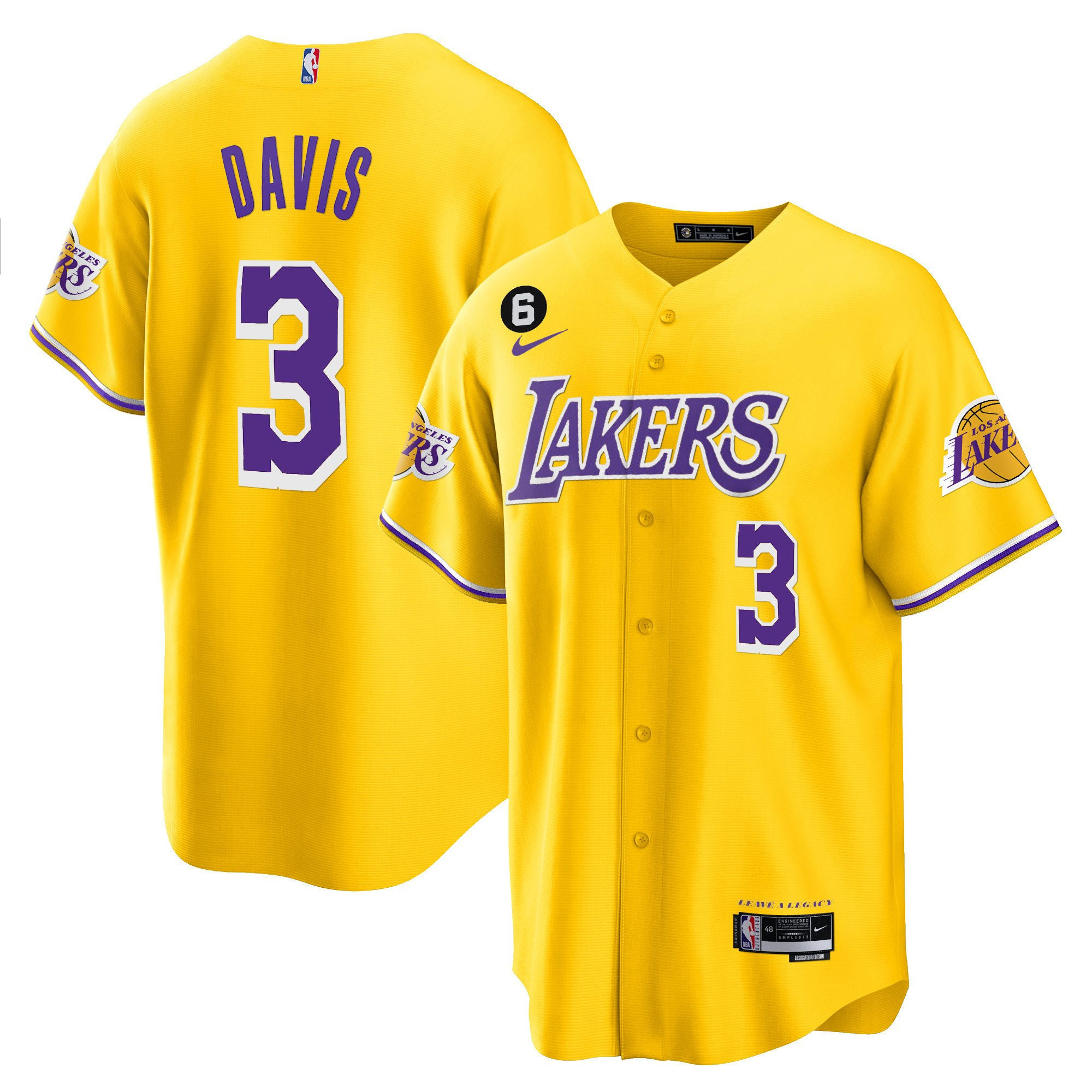 Anthony Davis 3 Los Angeles Lakers Baseball Men Jersey - Gold