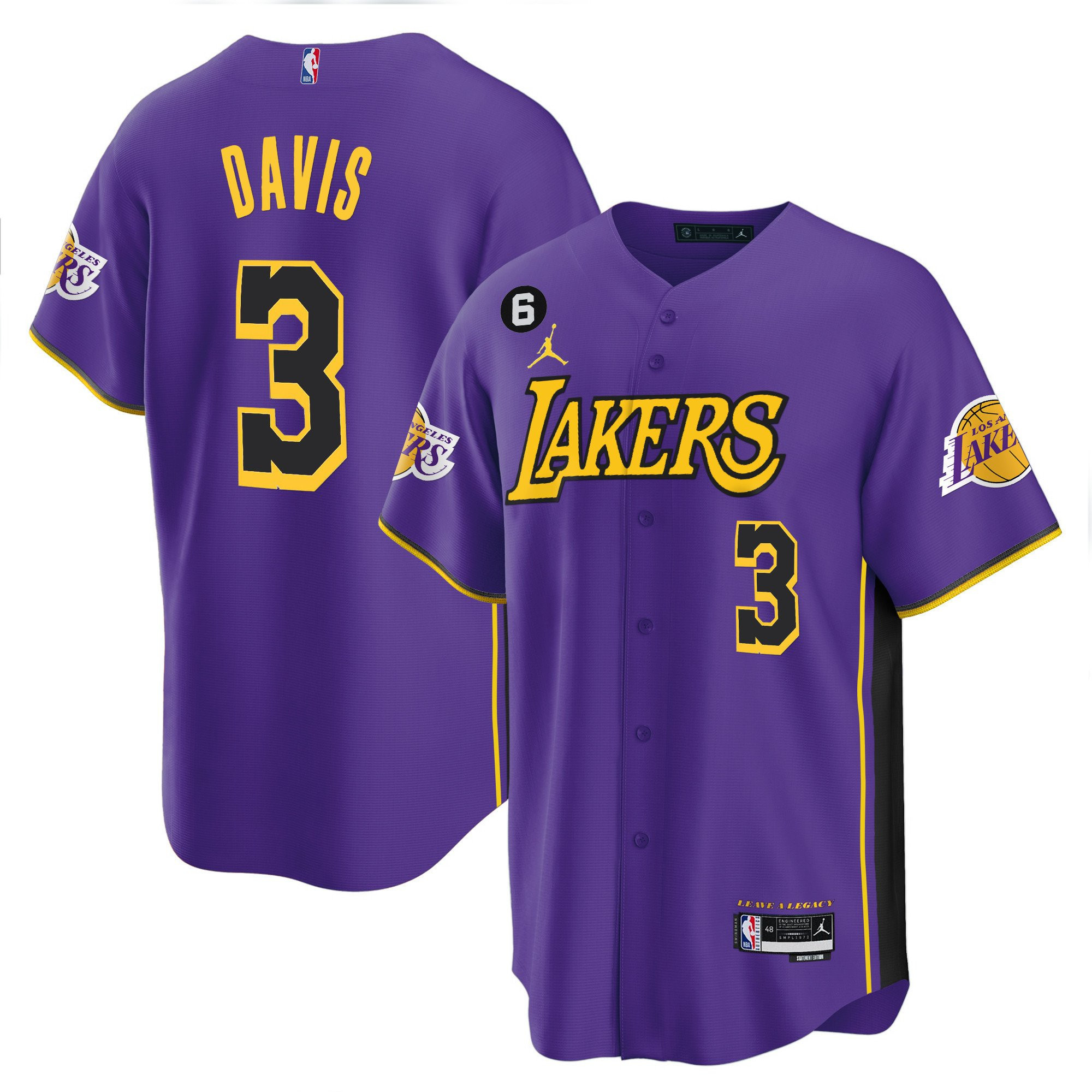 Anthony Davis 3 Los Angeles Lakers Baseball Men Jersey - Purple