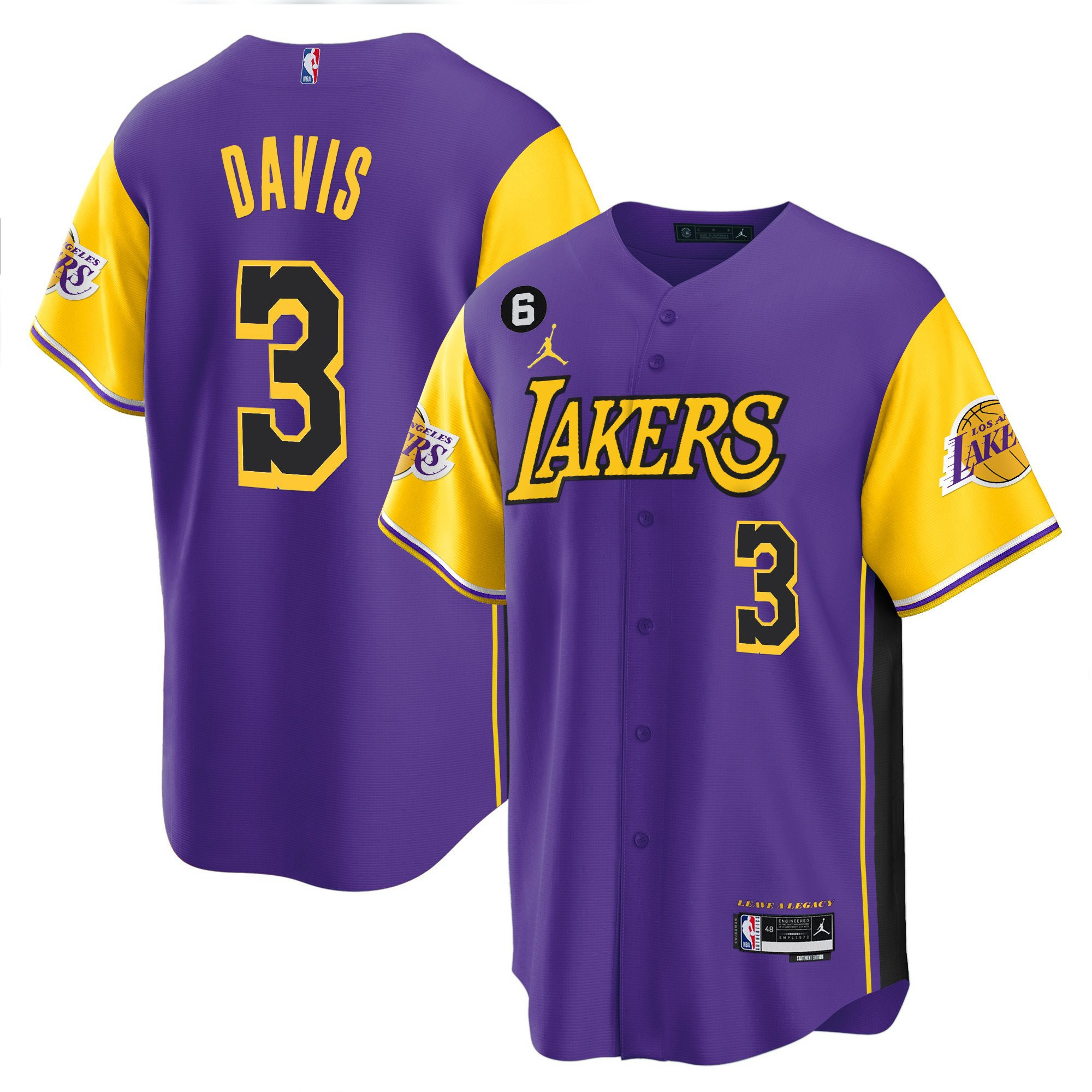 Anthony Davis 3 Los Angeles Lakers Color Sleeves Baseball Men Jersey - Purple