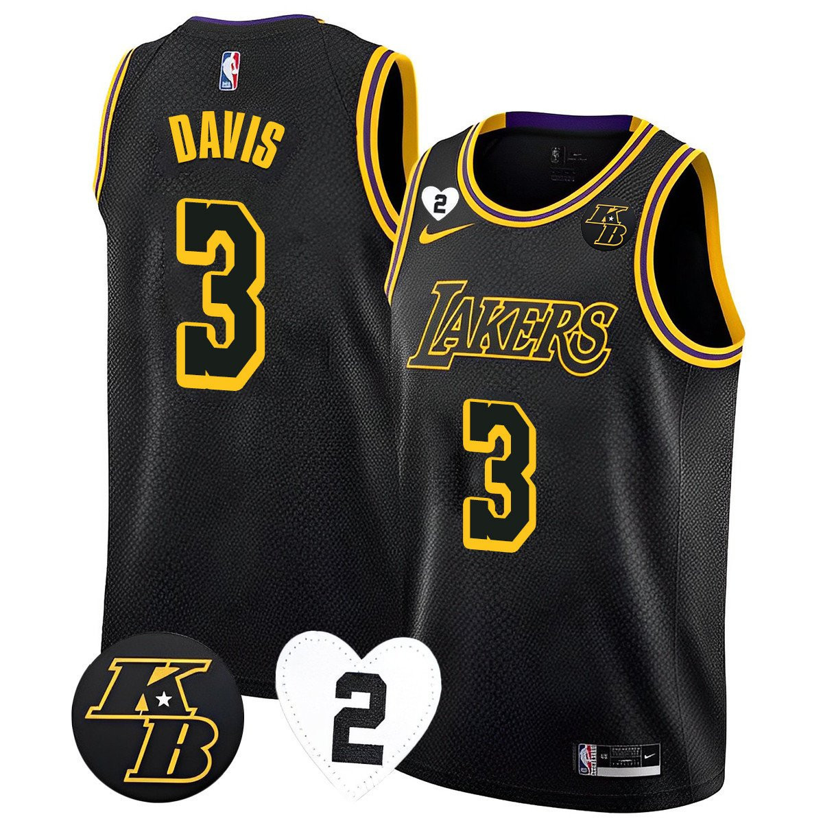 Anthony Davis 3 Los Angeles Lakers Kobe & Gigi Patch 2023 Jersey - Black Mamba