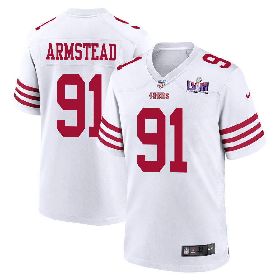 Arik Armstead 91 San Francisco 49ers Super Bowl LVIII Patch Game Men Jersey - White
