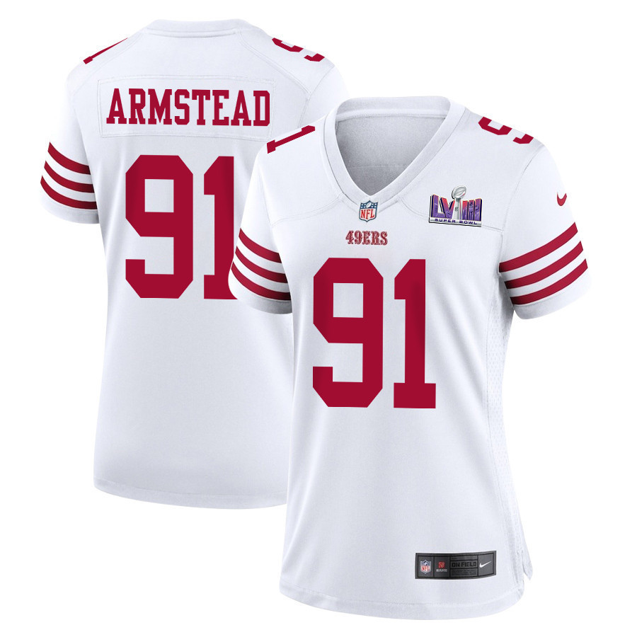 Arik Armstead 91 San Francisco 49ers Super Bowl LVIII Patch Game Women Jersey - White