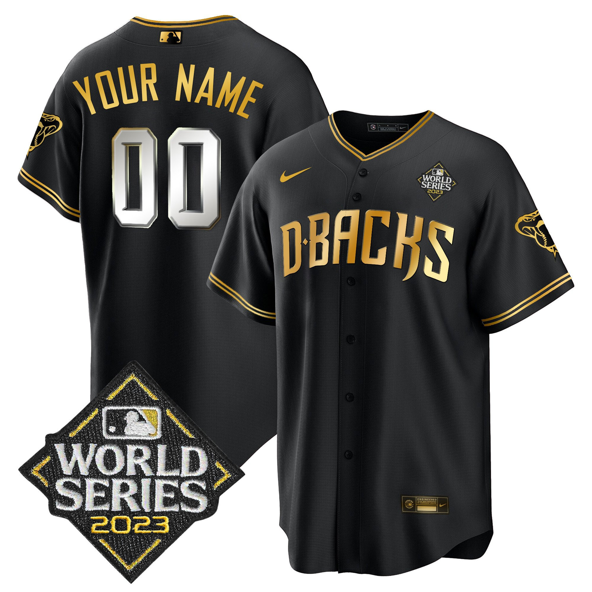 Arizona Diamondbacks 2023 World Series Patch Men Custom Jersey - Black Limited