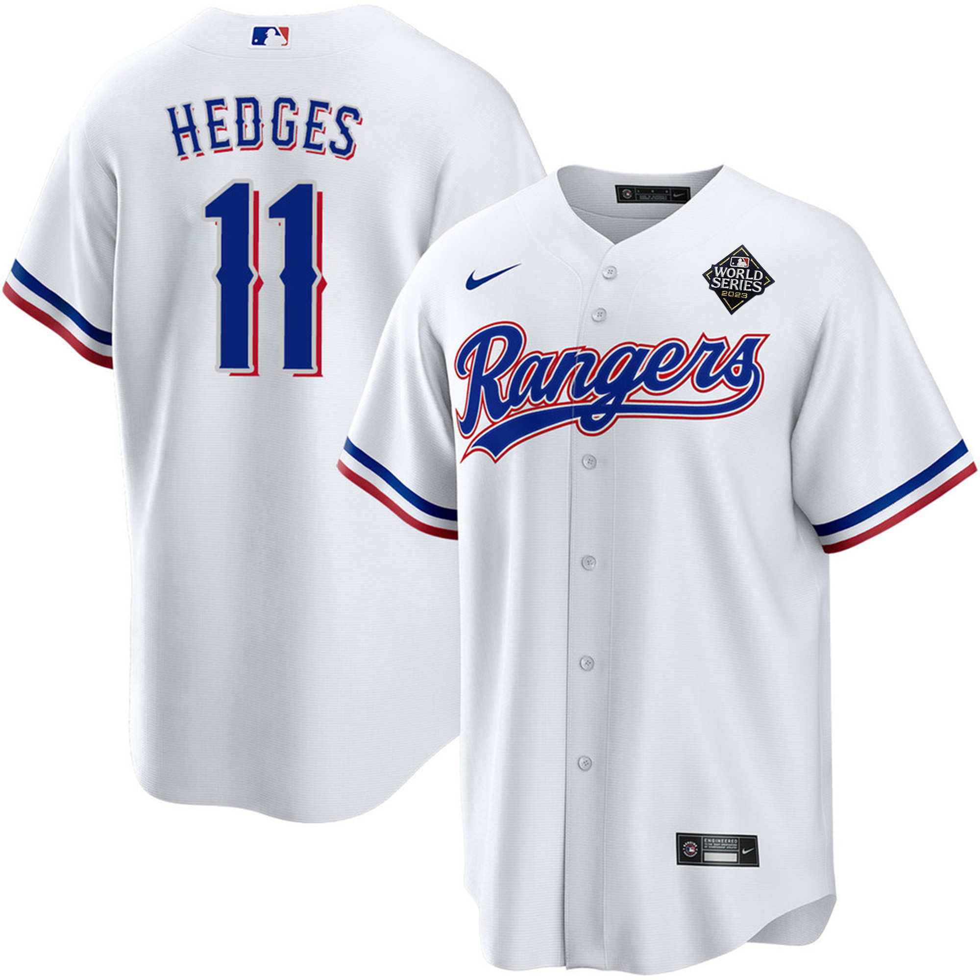 Austin Hedges 11 Texas Rangers 2023 World Series Stitched Baseball Jersey - White