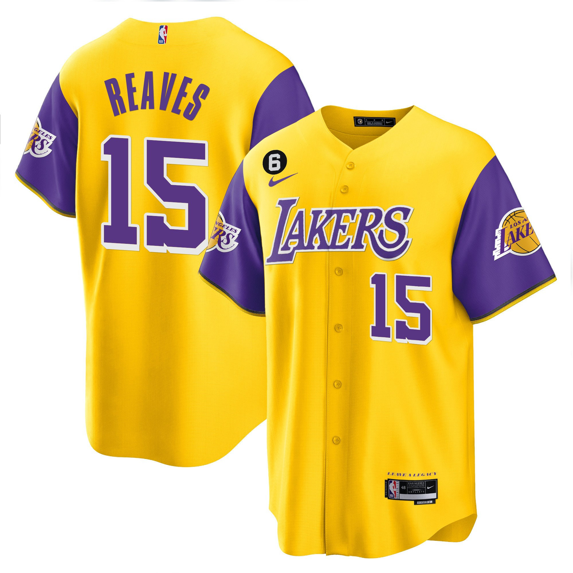 Austin Reaves 15 Los Angeles Lakers Color Sleeves Baseball Men Jersey - Gold