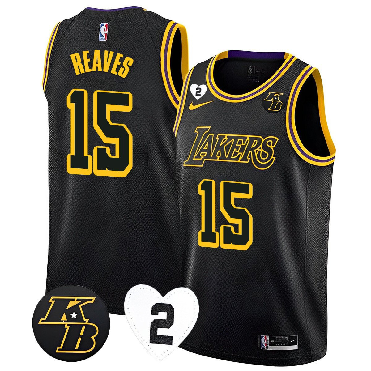 Austin Reaves 15 Los Angeles Lakers Kobe & Gigi Patch 2023 Jersey - Black Mamba