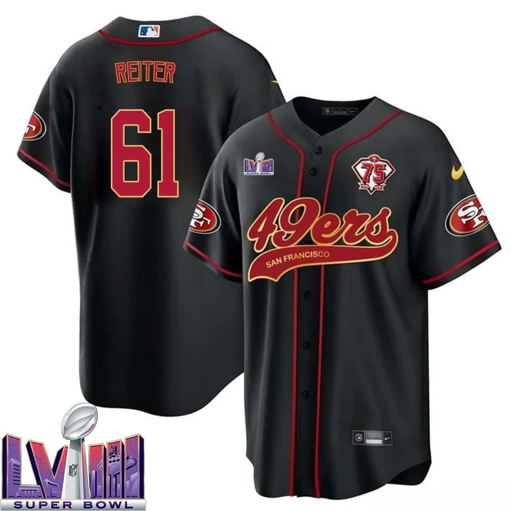 Austin Reiter 61 Kansas City Chiefs Super Bowl LVIII Baseball Men Jersey - Black