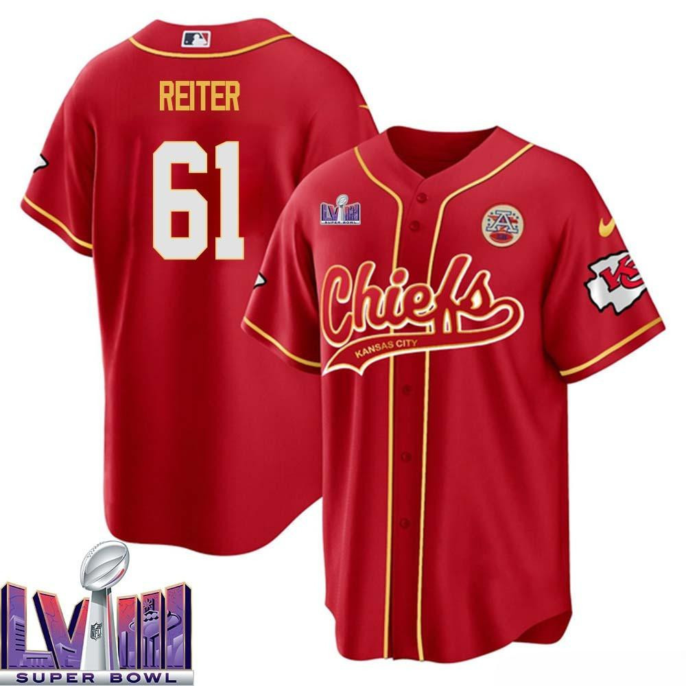 Austin Reiter 61 Kansas City Chiefs Super Bowl LVIII Baseball Men Jersey - Red