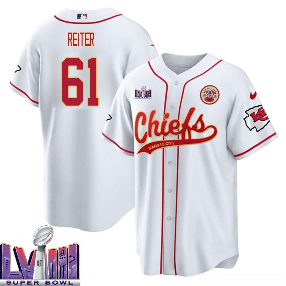 Austin Reiter 61 Kansas City Chiefs Super Bowl LVIII Baseball Men Jersey - White
