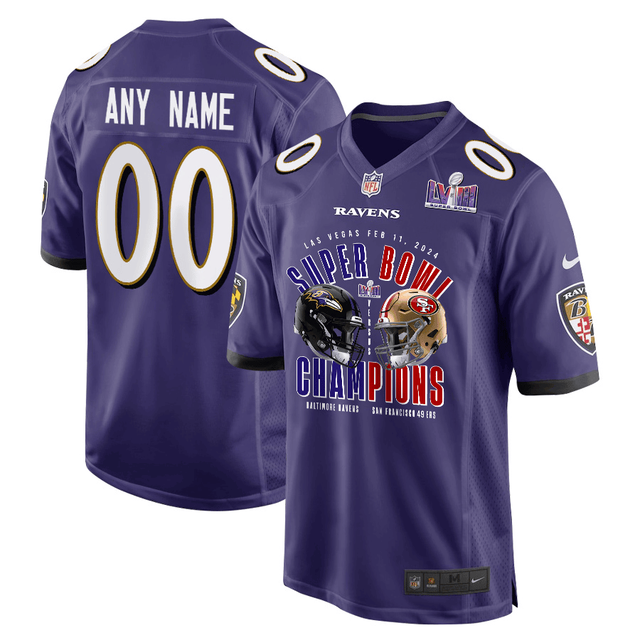 Baltimore Ravens vs. San Francisco 49ers Super Bowl LVIII Matchup Game Custom Men Jersey - Purple