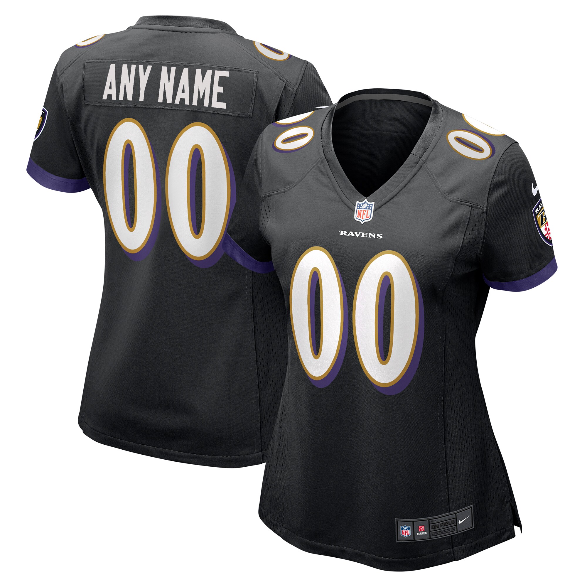 Baltimore Ravens Women's Alternate Custom Game Jersey - Black