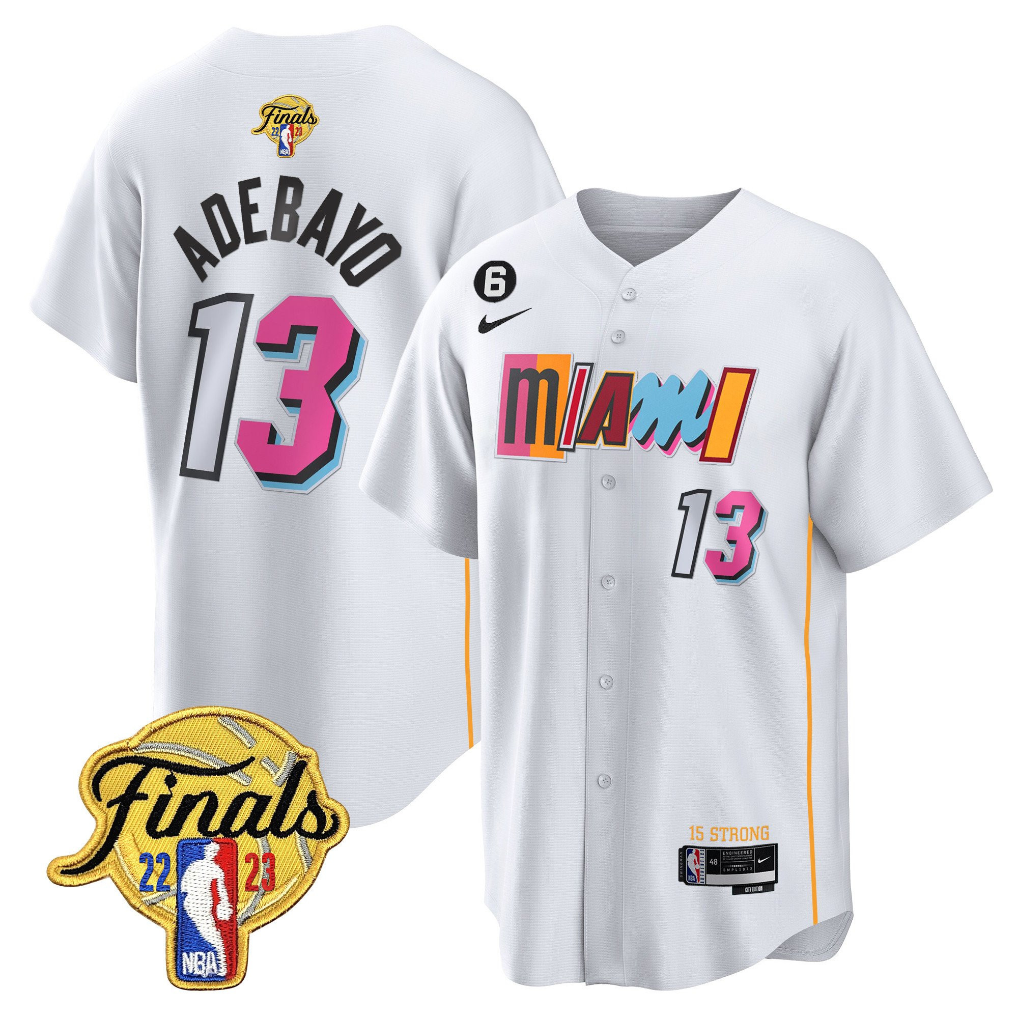 Bam Adebayo 13 Miami Heat 2023 Finals Baseball Men Jersey - City White