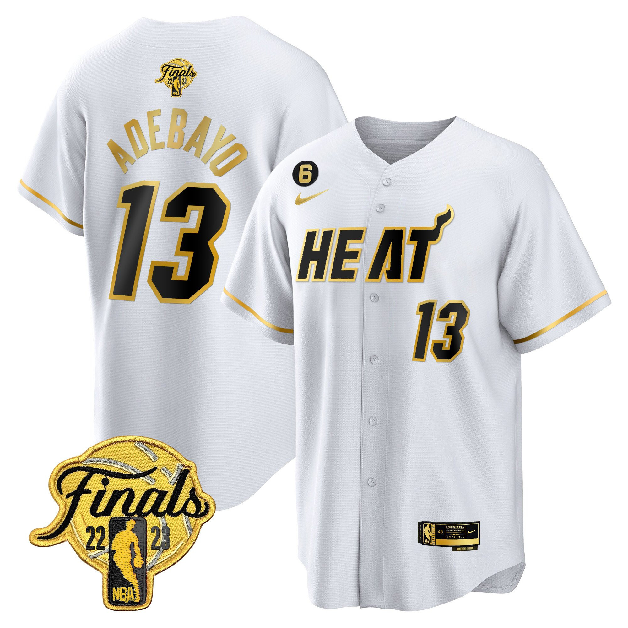 Bam Adebayo 13 Miami Heat 2023 Finals Baseball Men Jersey - White Gold