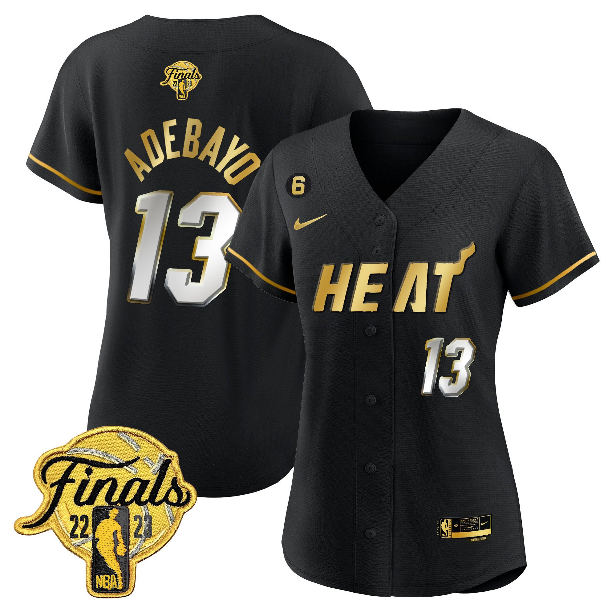 Bam Adebayo 13 Miami Heat 2023 Finals Baseball Women Jersey - Black Limited
