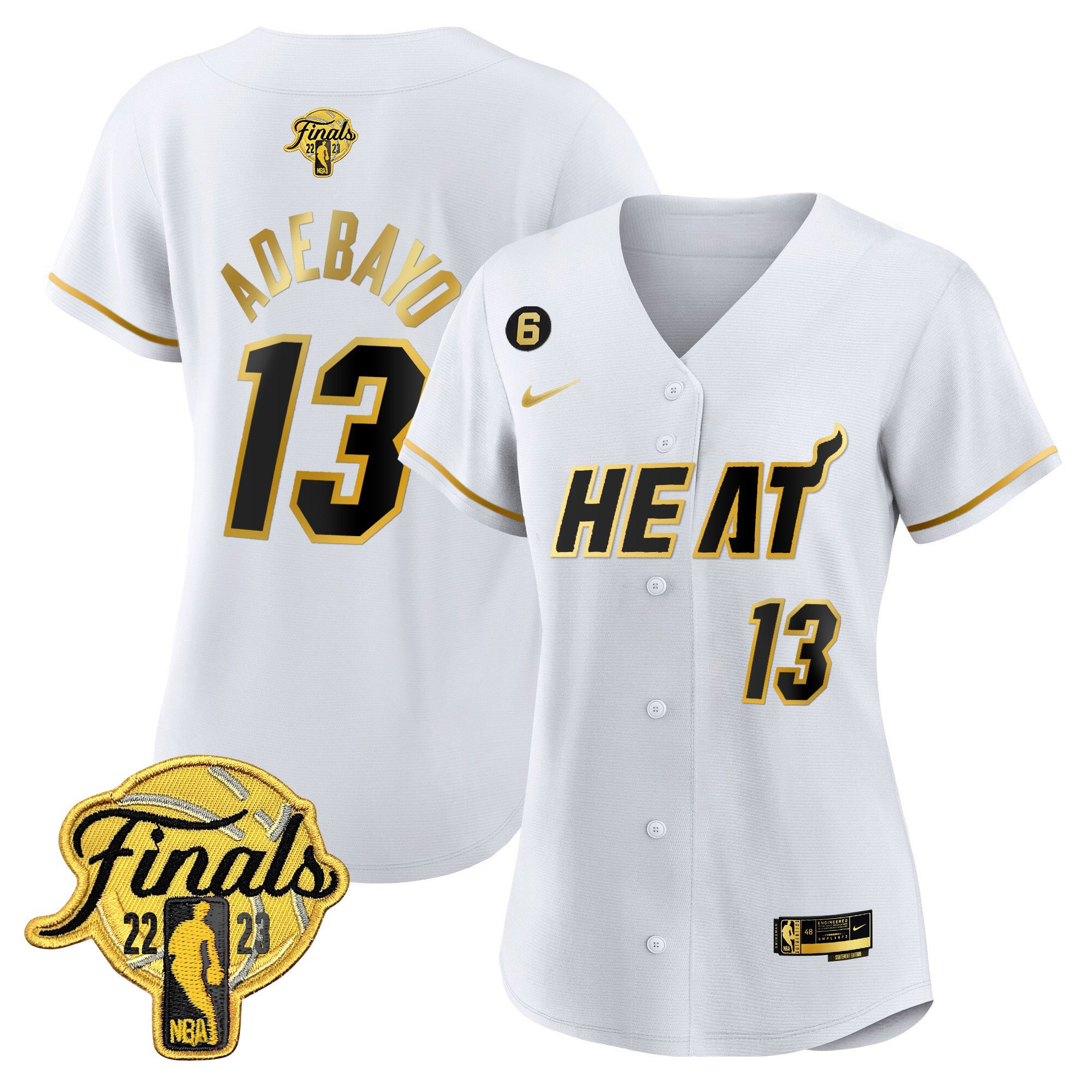 Bam Adebayo 13 Miami Heat 2023 Finals Baseball Women Jersey - White Gold