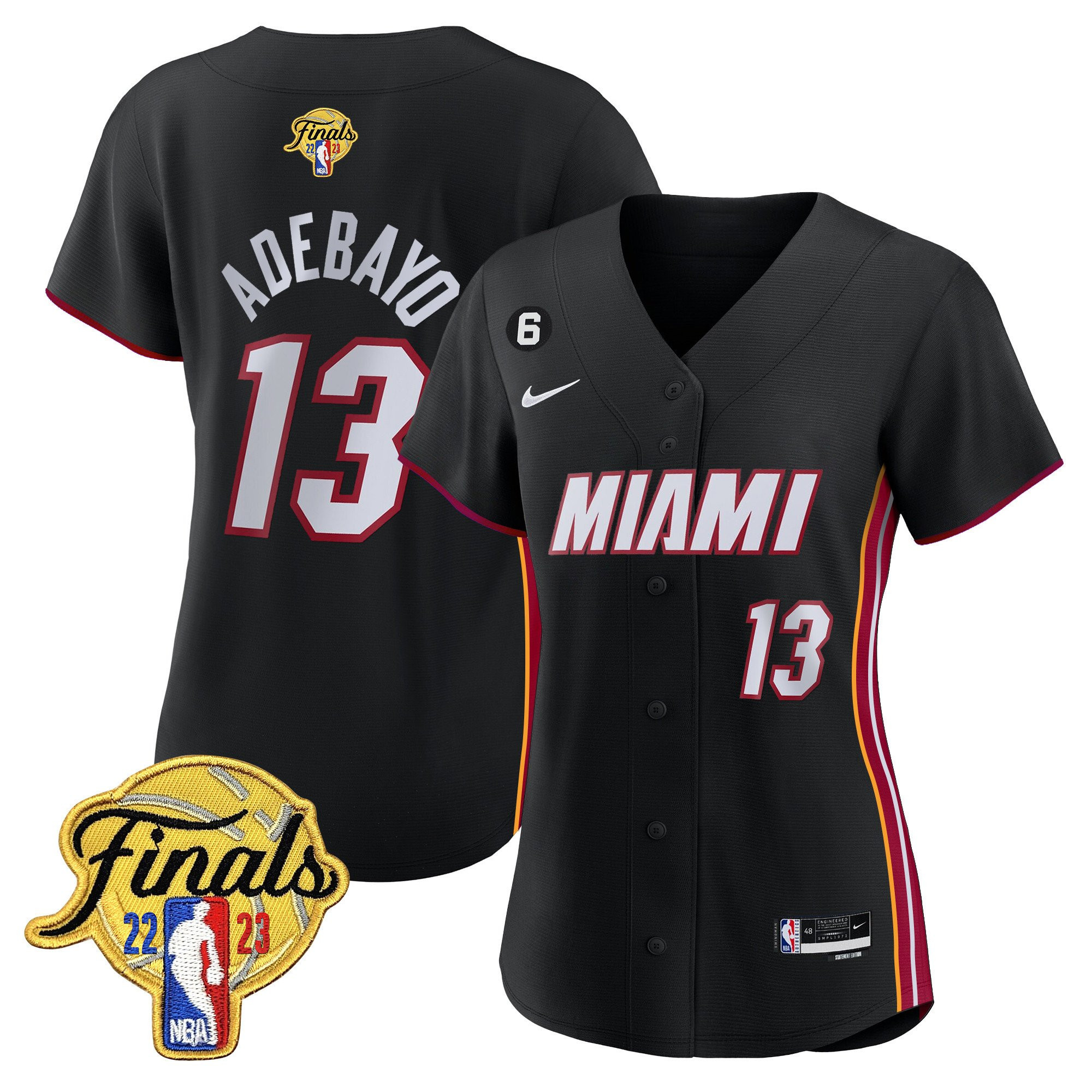 Bam Adebayo 13 Miami Heat 2023 Finals Patch Baseball Women Jersey - Black